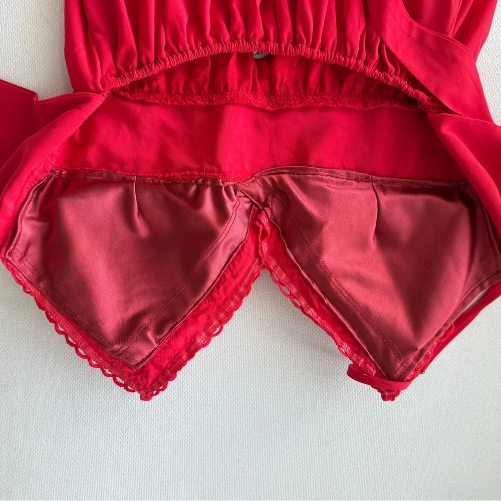Red Lace Trim Party Summer Dress Xs - Picture 6 of 7